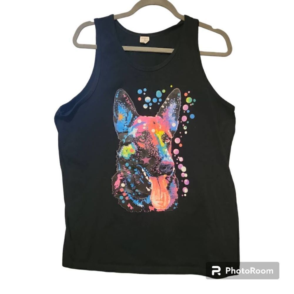 Psychedelic German Shepherd Tank Top Women's Size Large by Jon Lauren